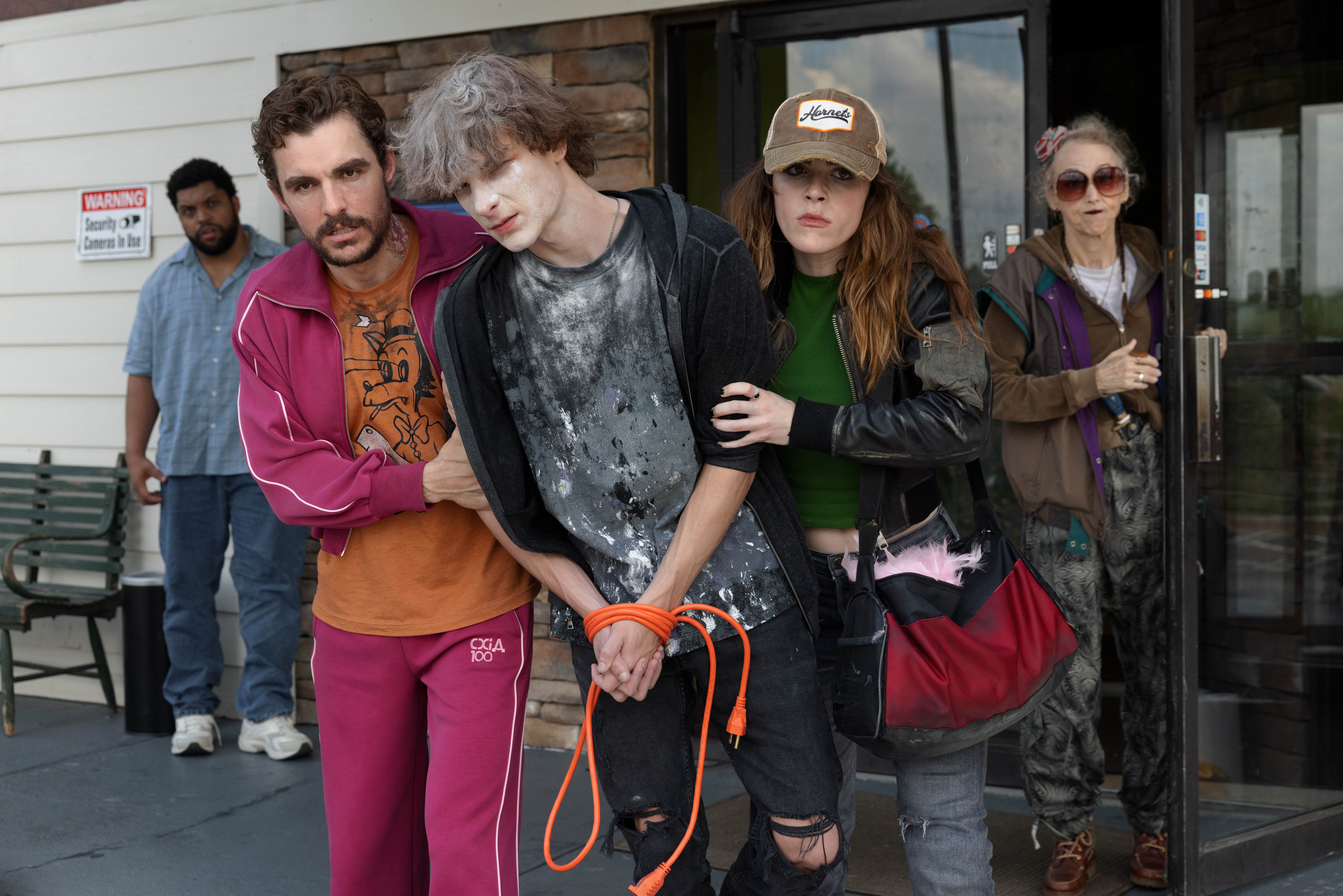 O’Shea Jackson Jr., Dave Franco, Mason Thames, and Kiernan Shipka in Macon Blair’s IDIOTS. Courtesy of Independent Film Company. An Independent Film Company Release.